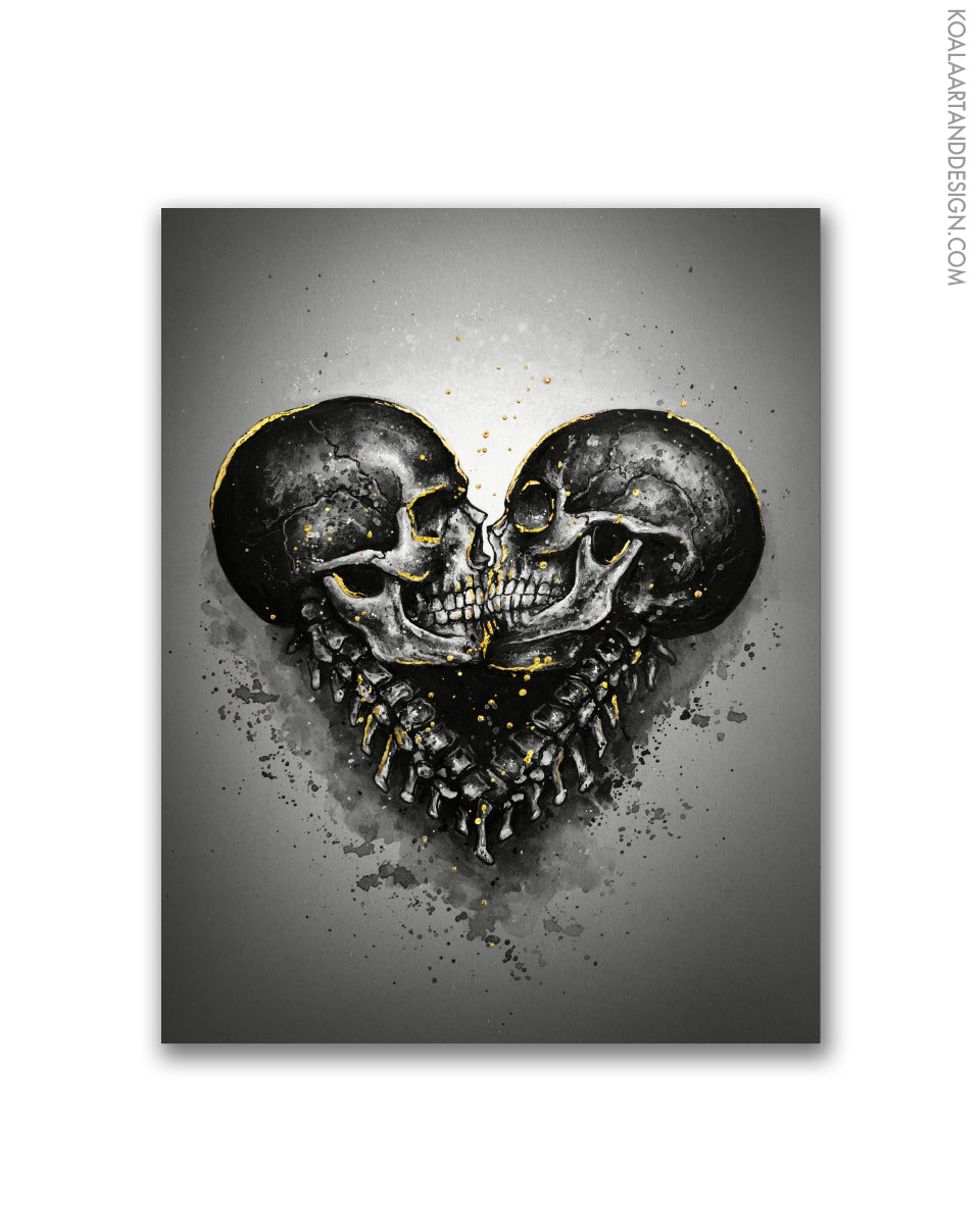 B&W Amore' Skull Hearts Print