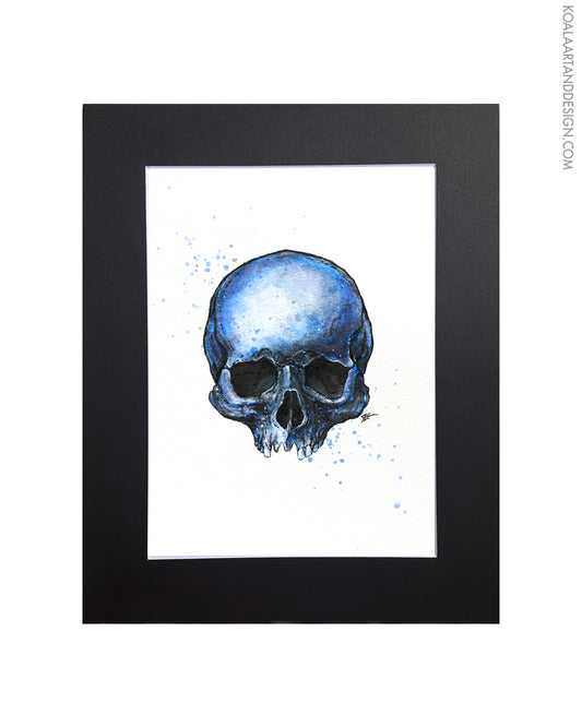 Original Blue Skull Watercolor Painting