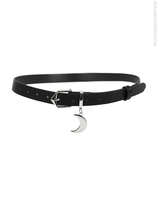 Celestial Moon Faux Leather Black Waist Belt