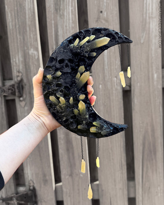 Smoky Citrine Moon Skull Hanger