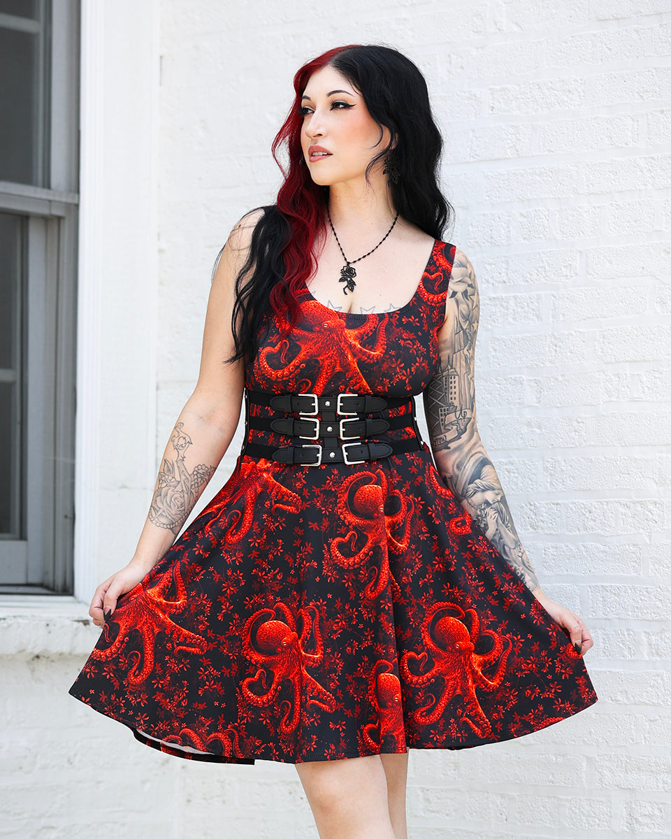 strapless open back dress Abyss Octopus Skater Dress L
