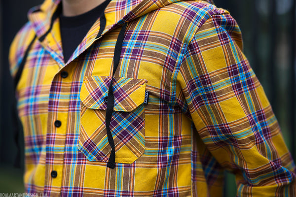Yellow Plaid Button-Up Hoodie