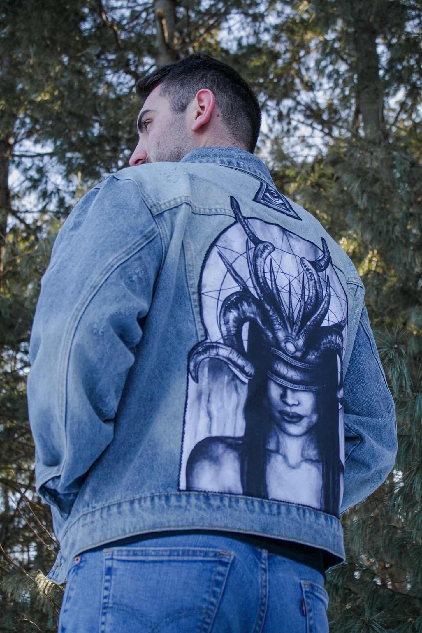 @corin_bowser wearing Seeker Denim Jacket (made to order)