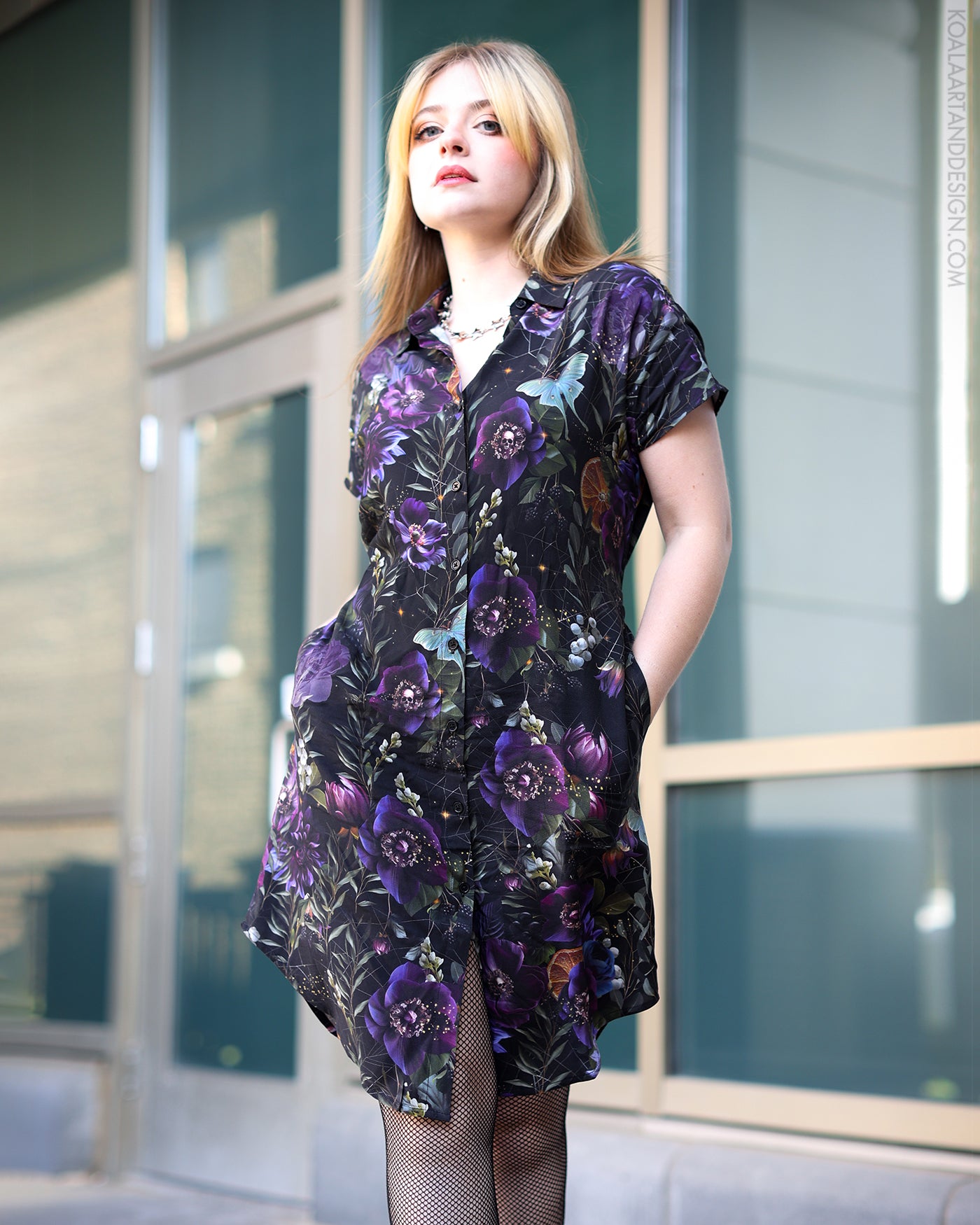 Lunar Bloom Dark Romance Button Up Dress S Lunar Bloom Dark Romance Button Up Dress S