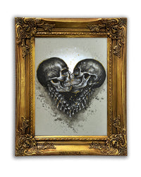 Black & White Amore' Skull Heart Original Painting
