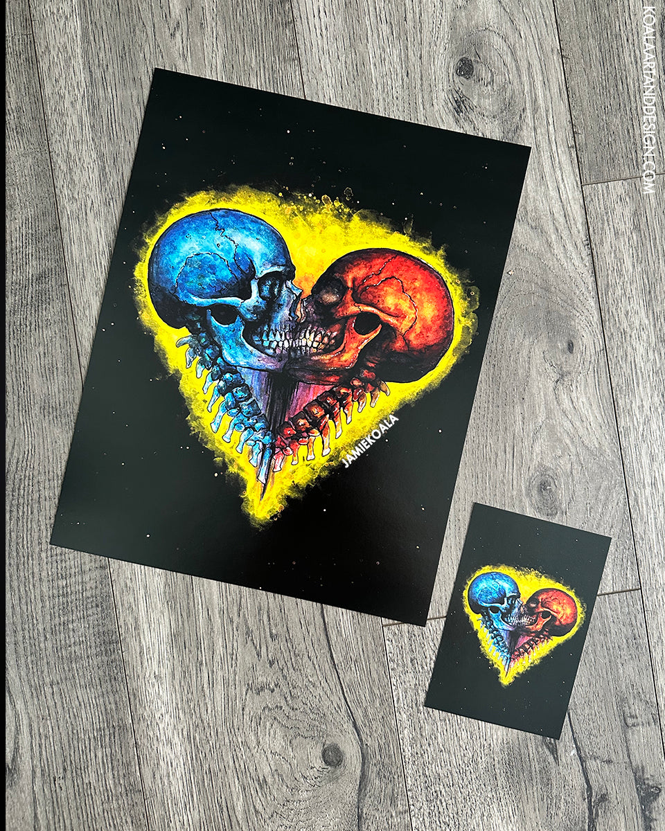 Technicolor Amore' Skull Hearts Print