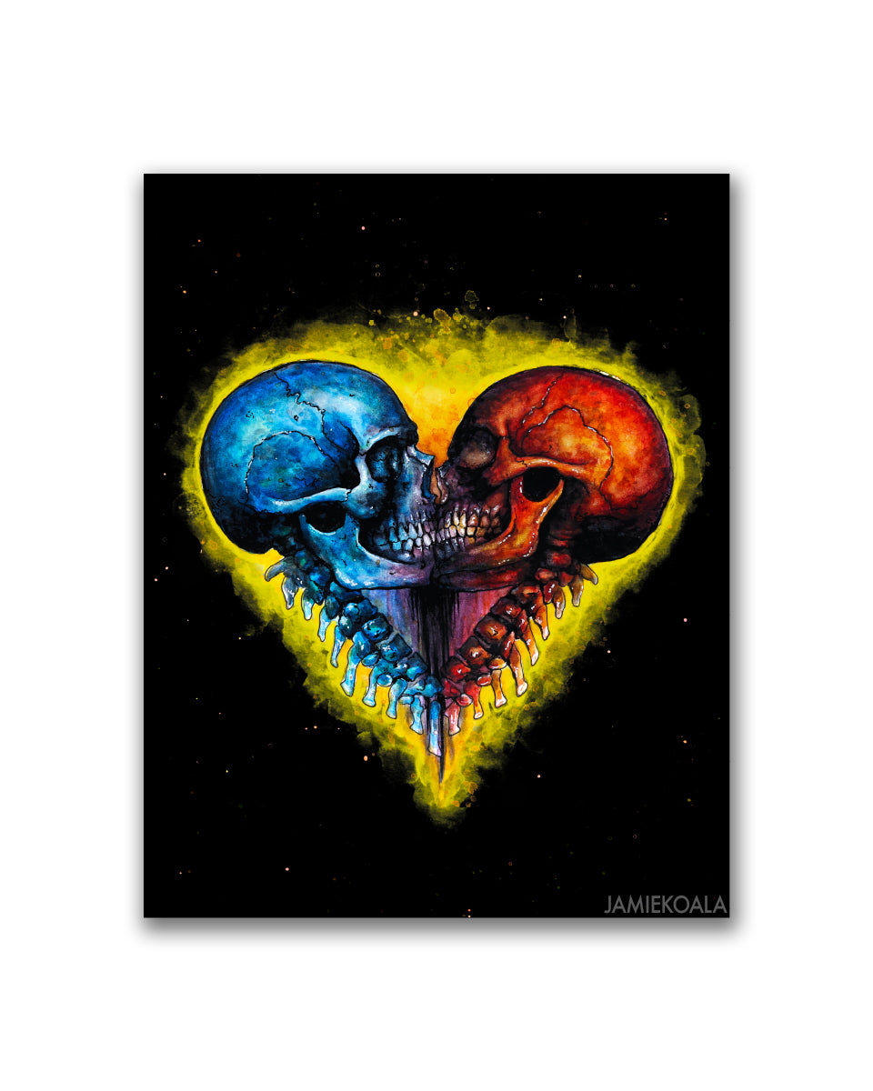 Technicolor Amore' Skull Hearts Print