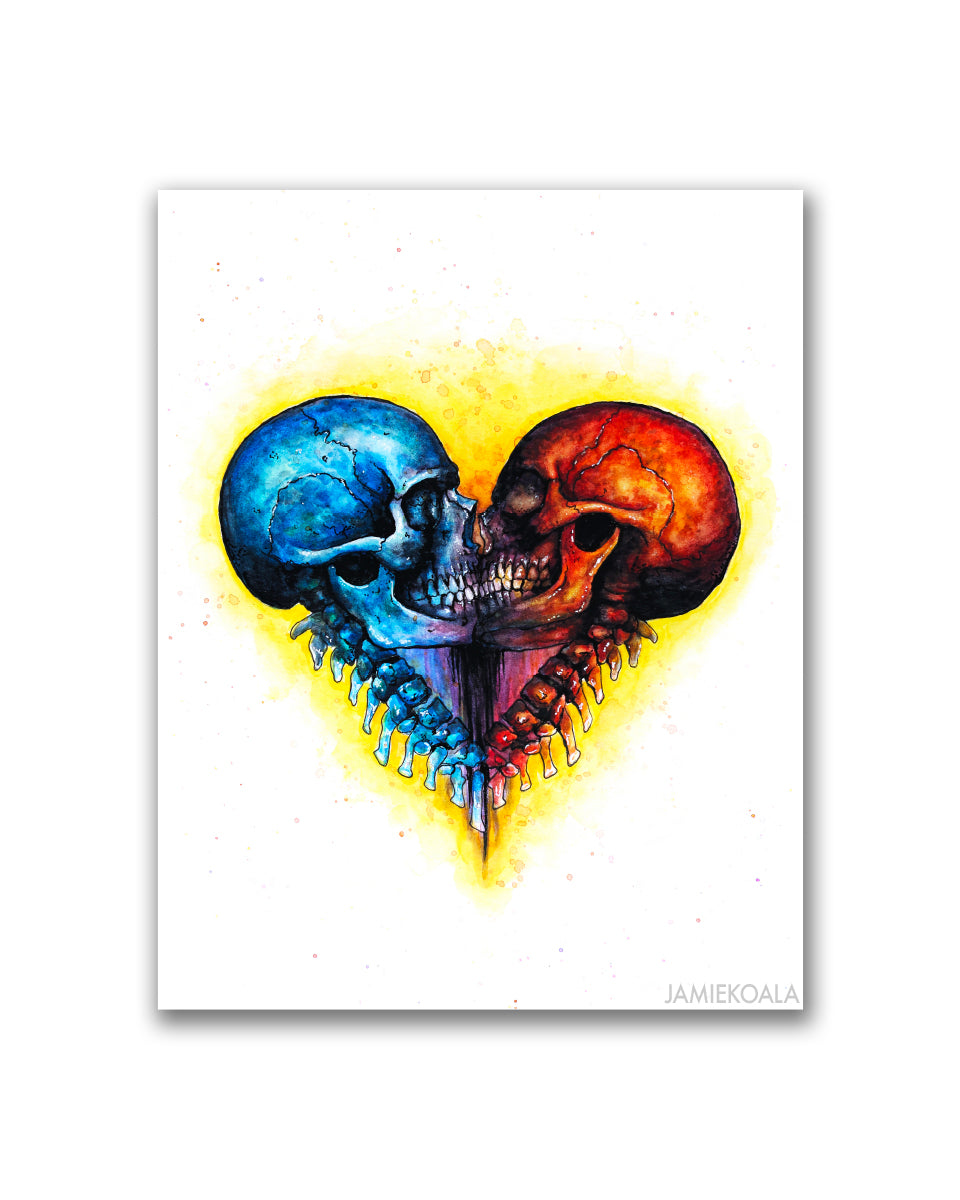 Technicolor Amore' Skull Hearts Print
