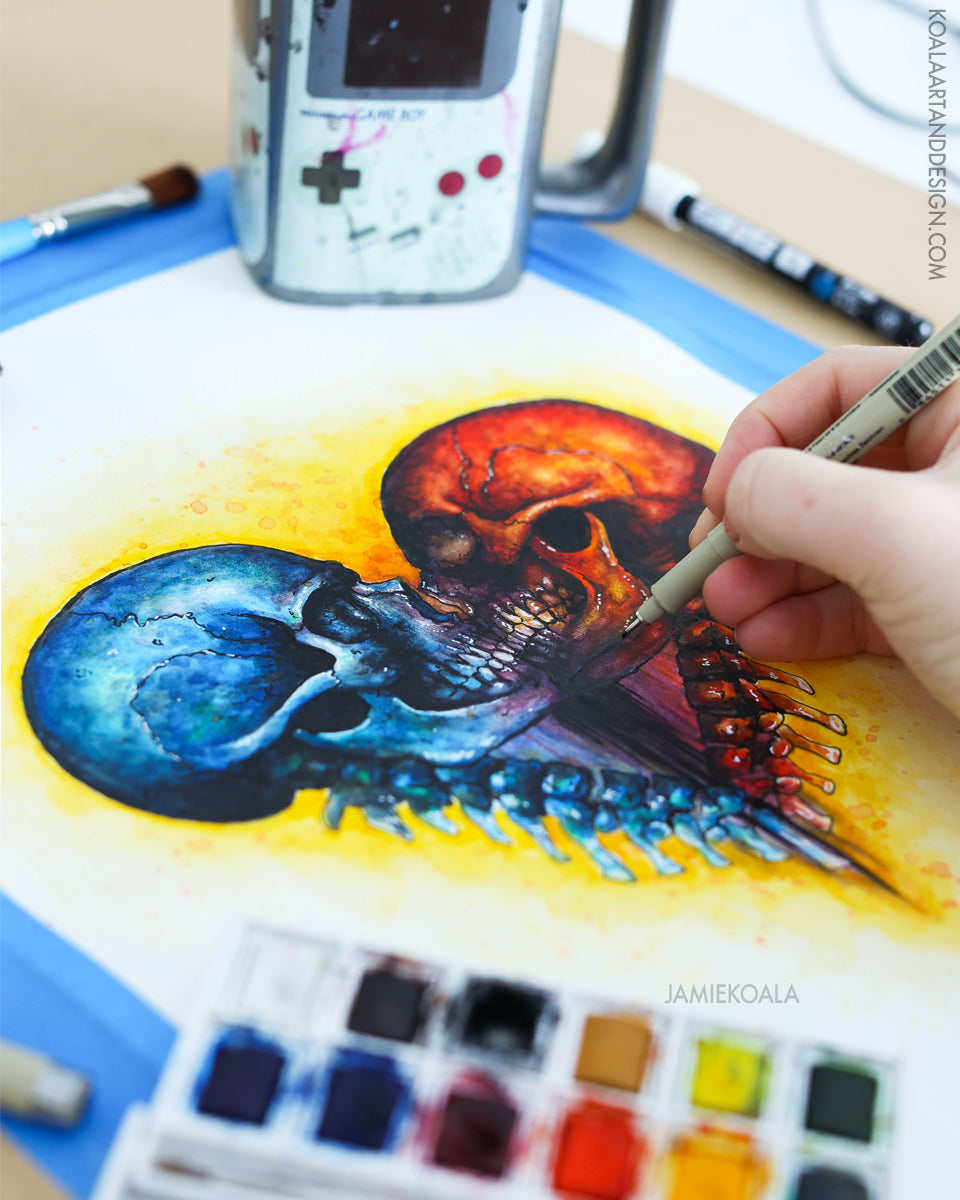 Technicolor Amore' Skull Hearts Print