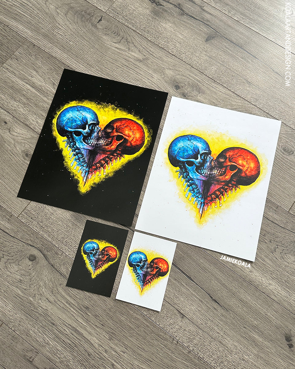 Technicolor Amore' Skull Hearts Black Print