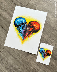 Technicolor Amore' Skull Hearts Print