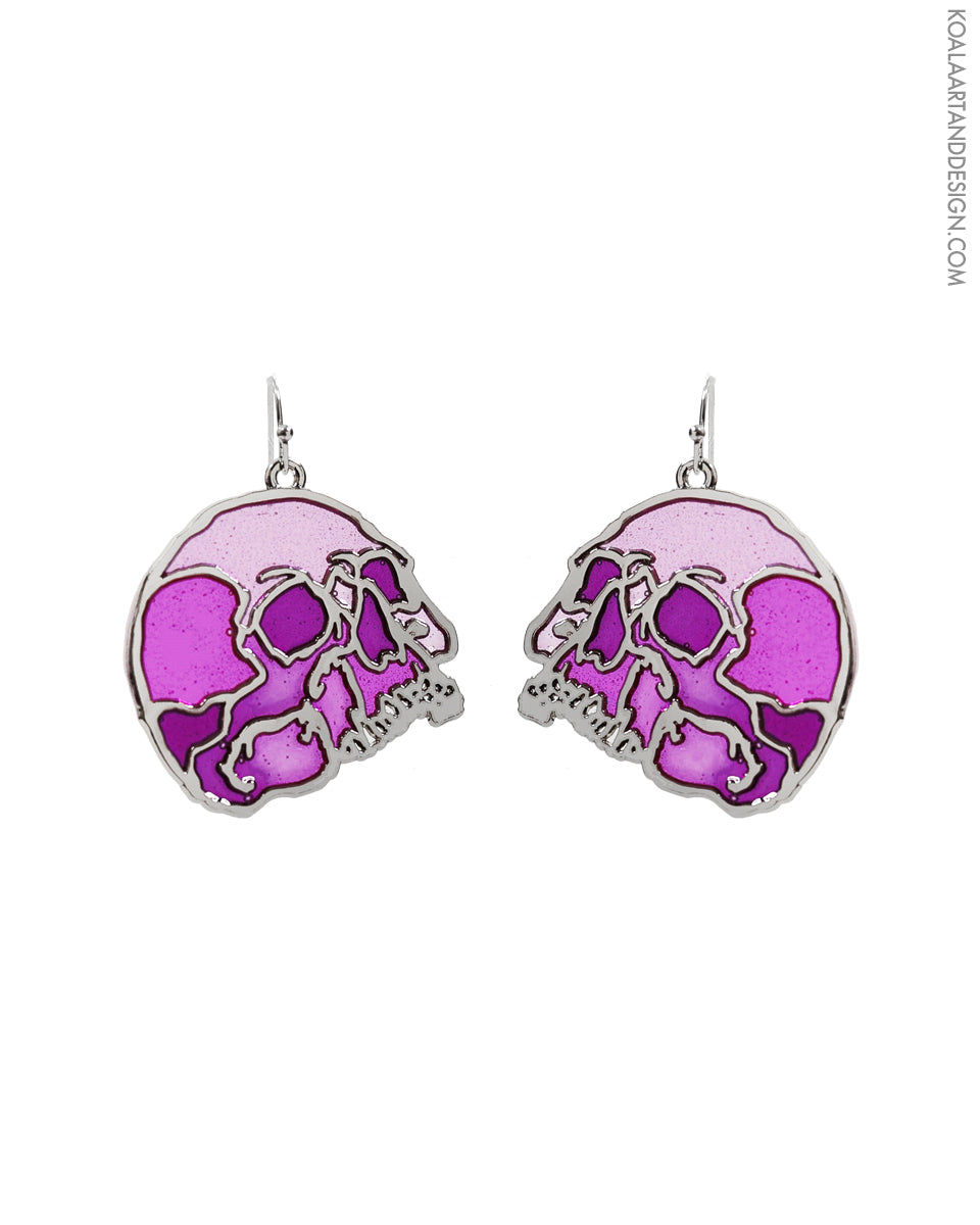 Faux Stained Glass Skull Earrings