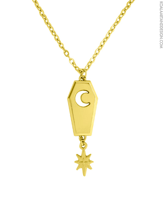 Midnight Reliquary Coffin Necklace Gold