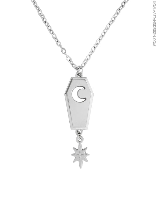 Midnight Reliquary Coffin Necklace Silver