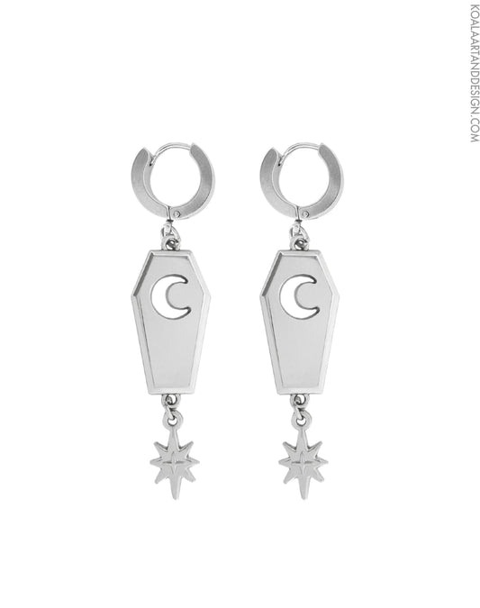 Midnight Reliquary Coffin Huggie Earring Silver