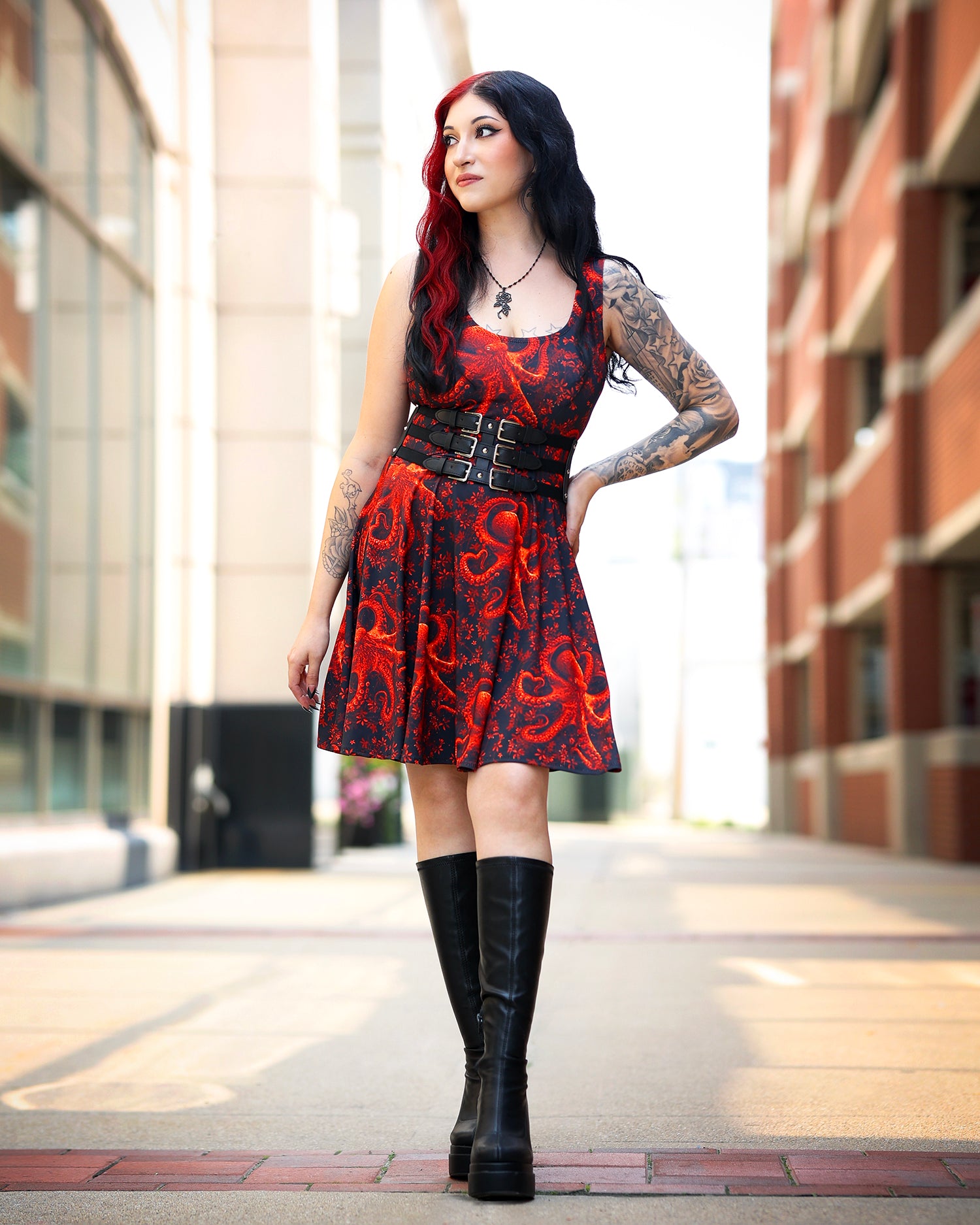red octopus dress White and Red Octopus Tentacles Cthulhu Dress Gothic Lolita OP Full Set