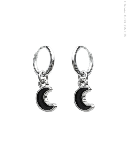 Black Moon Huggie Earrings
