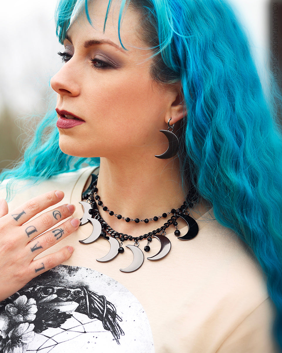 Gunmetal Celestial Moon Earrings