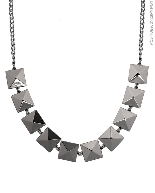Pyramid Stud Choker Necklace Gunmetal