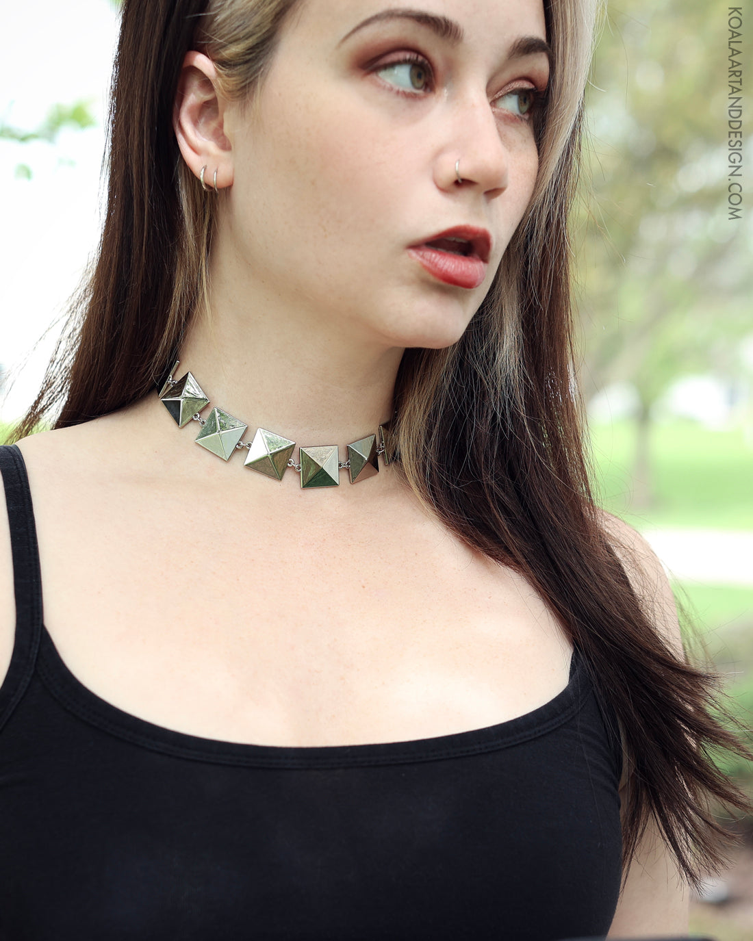 Pyramid Stud Choker Necklace Silver