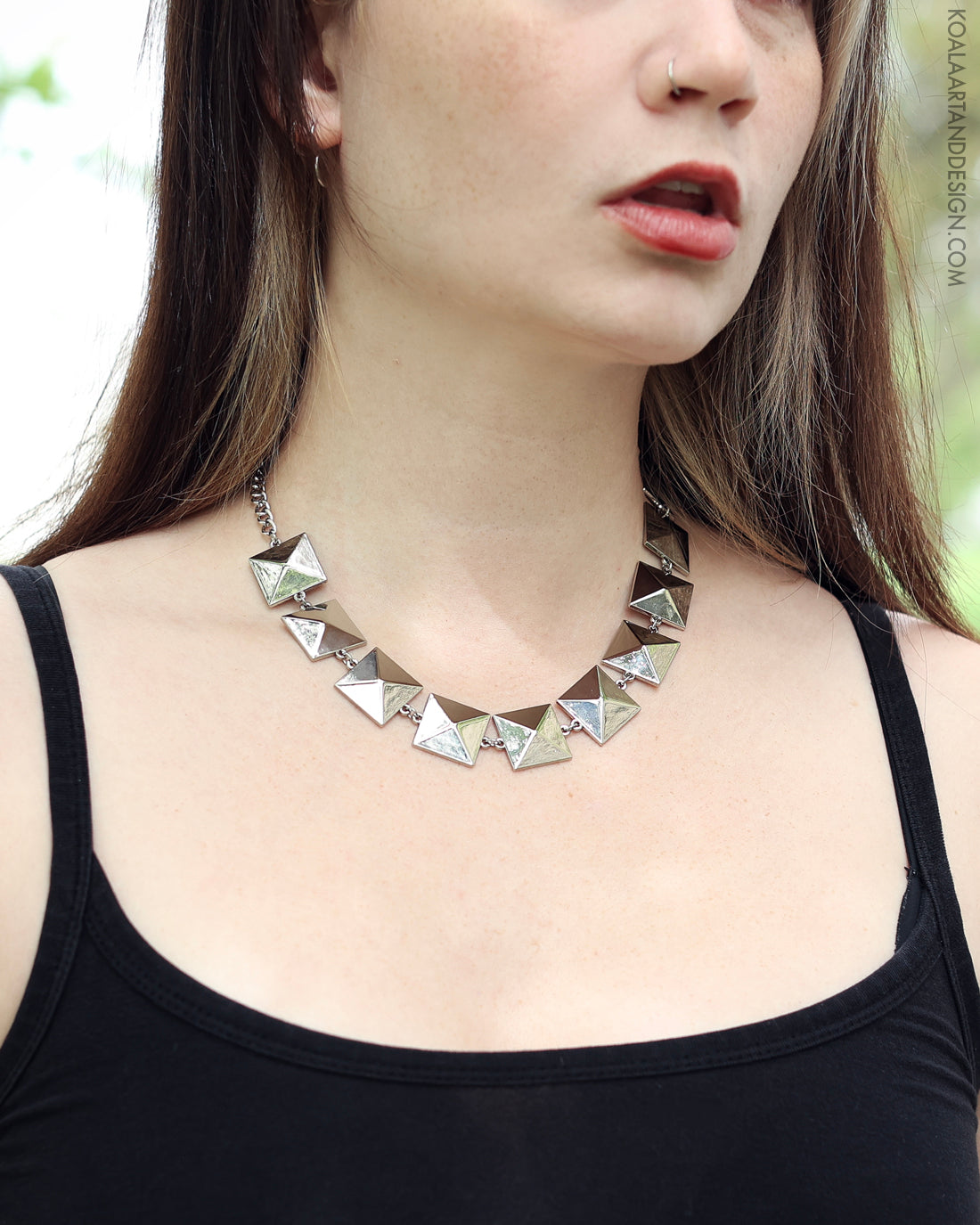 Pyramid Stud Choker Necklace Silver