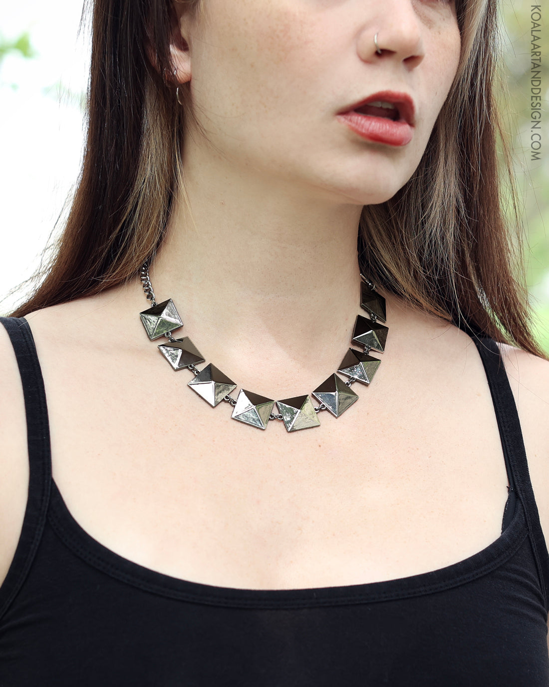 Pyramid Stud Choker Necklace Gunmetal